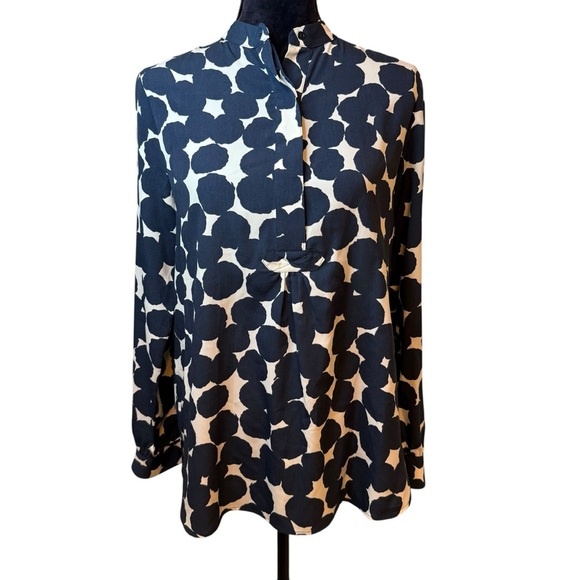 Anne Klein | Navy and White Long Sleeve Blouse | Sz M - Picture 1 of 9